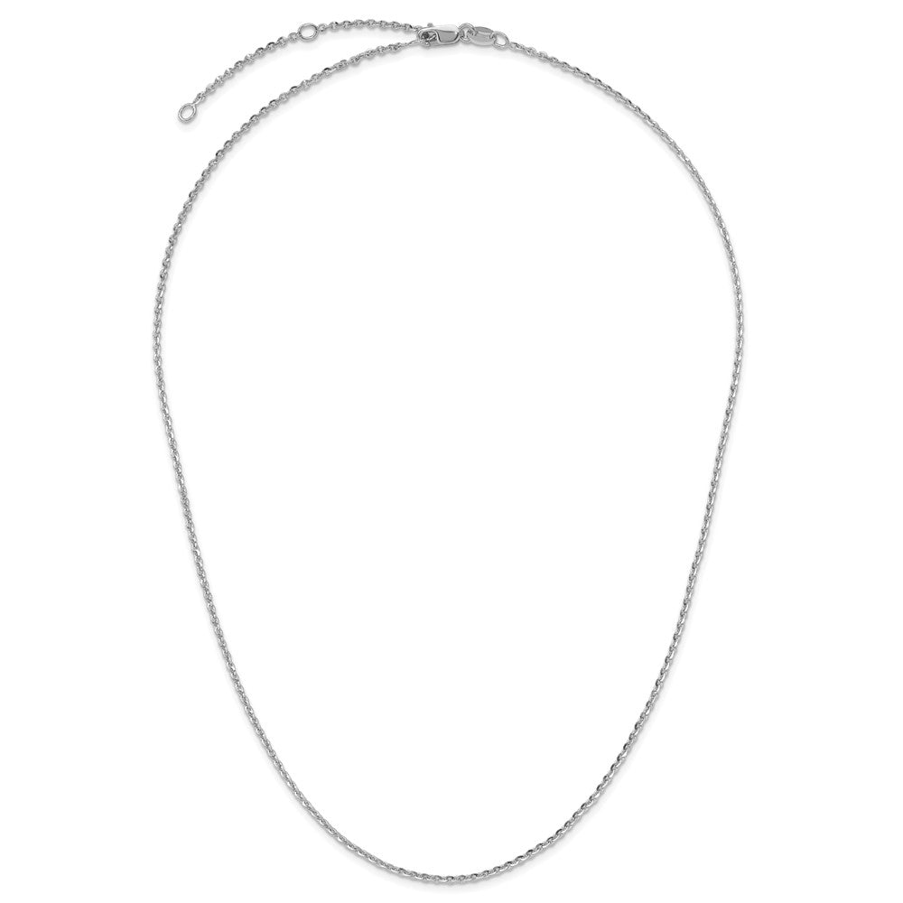 18 Inch Sterling Silver Ss Rh Plate Polish/Dia Cut 1.45mm Cable 1In+1In Adjustable Chain Necklace