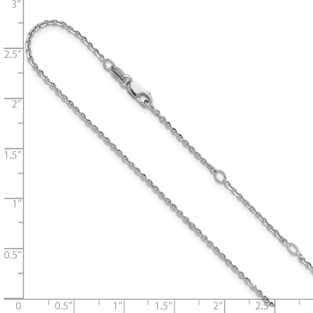 18 Inch Sterling Silver Ss Rh Plate Polish/Dia Cut 1.45mm Cable 1In+1In Adjustable Chain Necklace