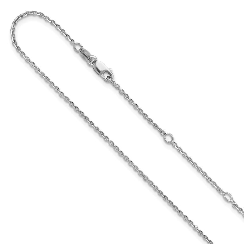 18 Inch Sterling Silver Ss Rh Plate Polish/Dia Cut 1.45mm Cable 1In+1In Adjustable Chain Necklace