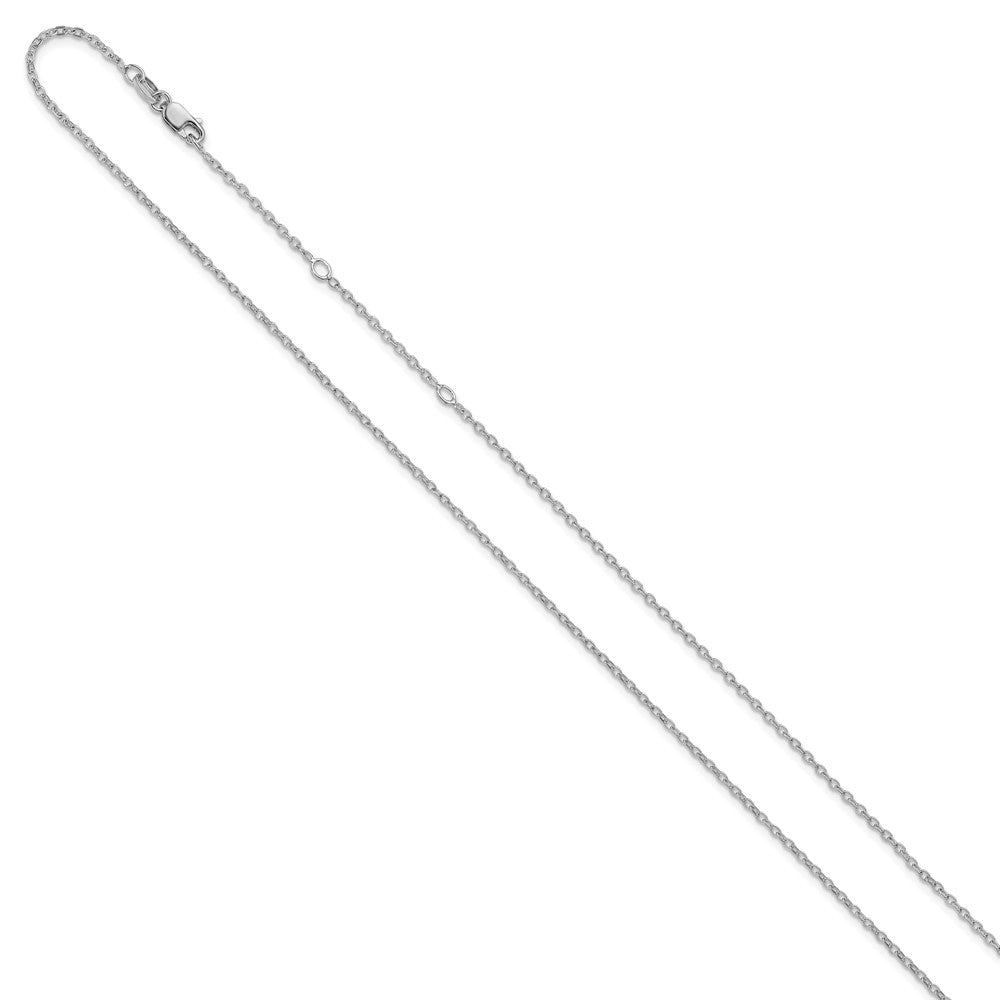 18 Inch Sterling Silver Ss Rh Plat Polished/Dia Cut 1.4mm Cable 1In+1In Adjustable Chain Necklace
