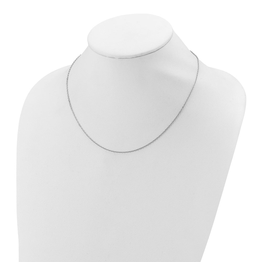 18 Inch Sterling Silver Ss Rh Plat Polished/Dia Cut 1.4mm Cable 1In+1In Adjustable Chain Necklace