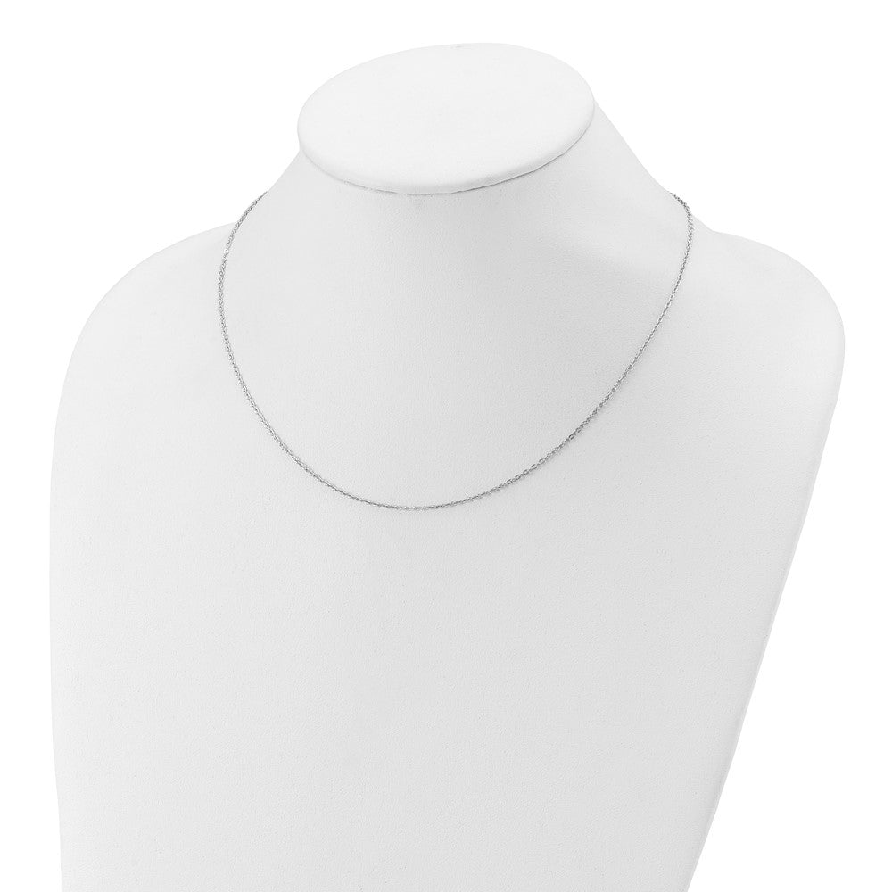 18 Inch Sterling Silver Ss Rh Plat Polished/Dia Cut 1.4mm Cable 1In+1In Adjustable Chain Necklace