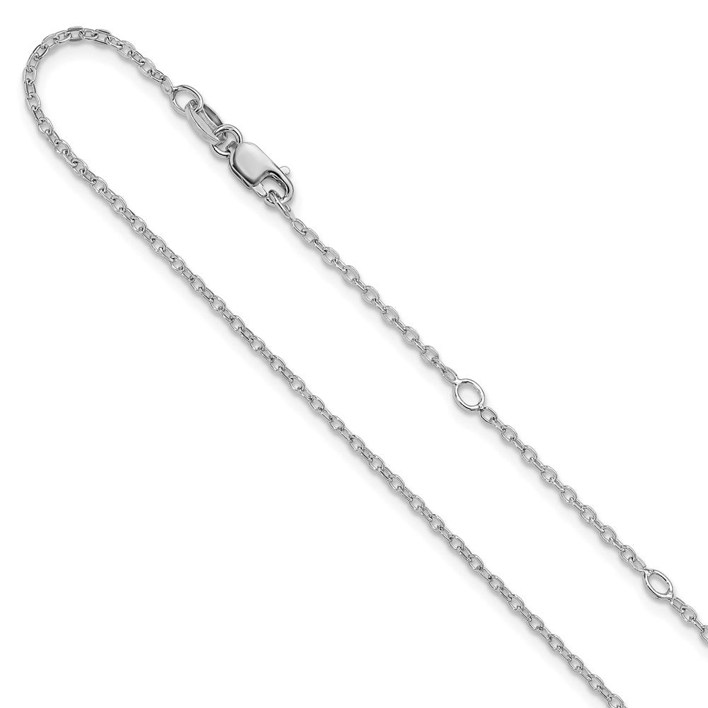 18 Inch Sterling Silver Ss Rh Plat Polished/Dia Cut 1.4mm Cable 1In+1In Adjustable Chain Necklace