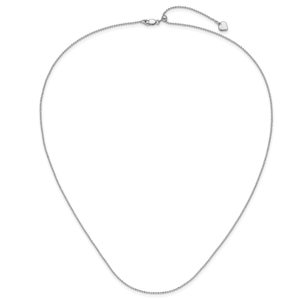 22 Inch Sterling Silver Rh Plated Polished/Diamond Cut Adjustable Chain Necklace