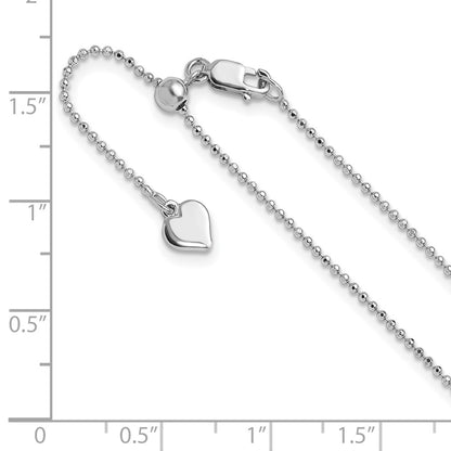 22 Inch Sterling Silver Rh Plated Polished/Diamond Cut Adjustable Chain Necklace