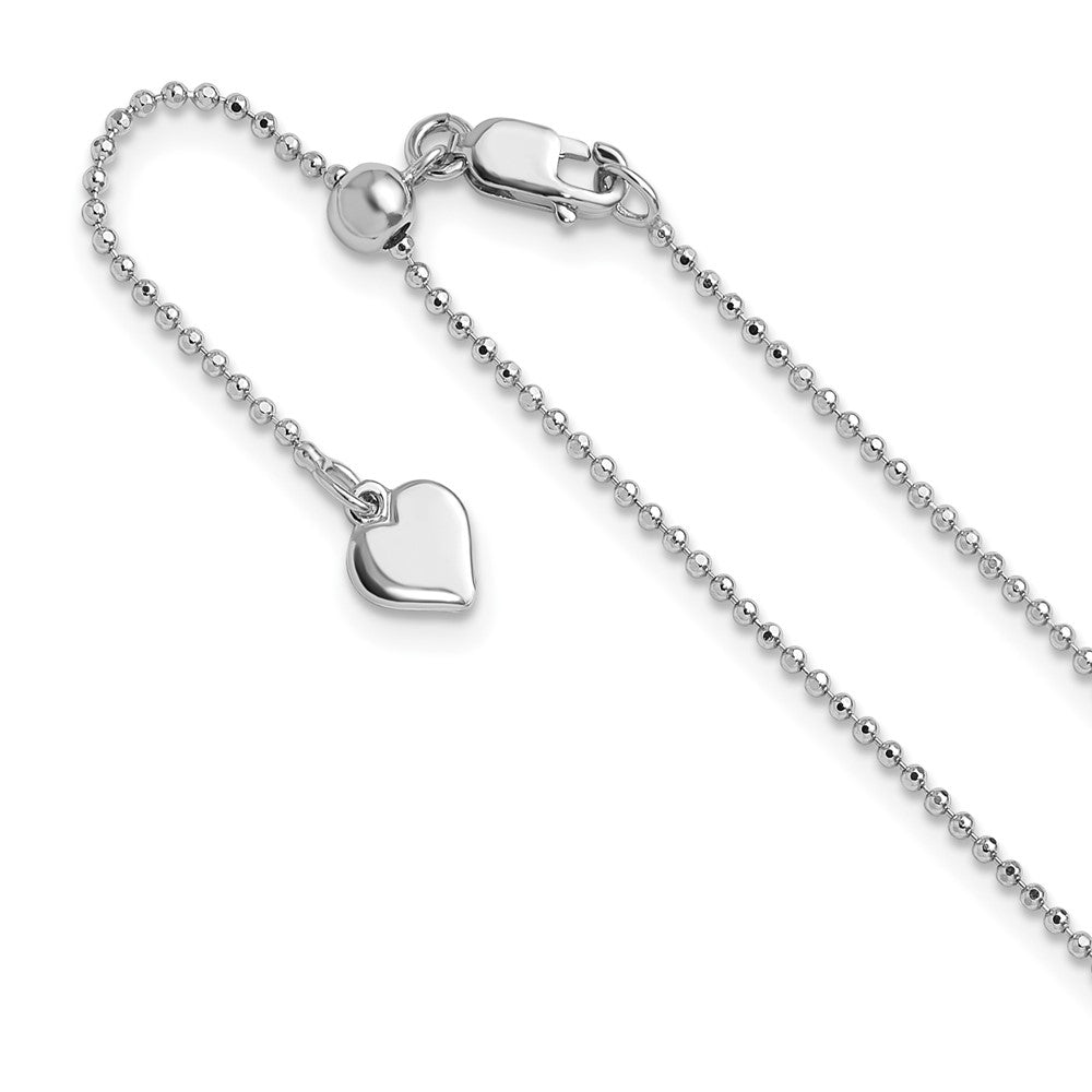 22 Inch Sterling Silver Rh Plated Polished/Diamond Cut Adjustable Chain Necklace