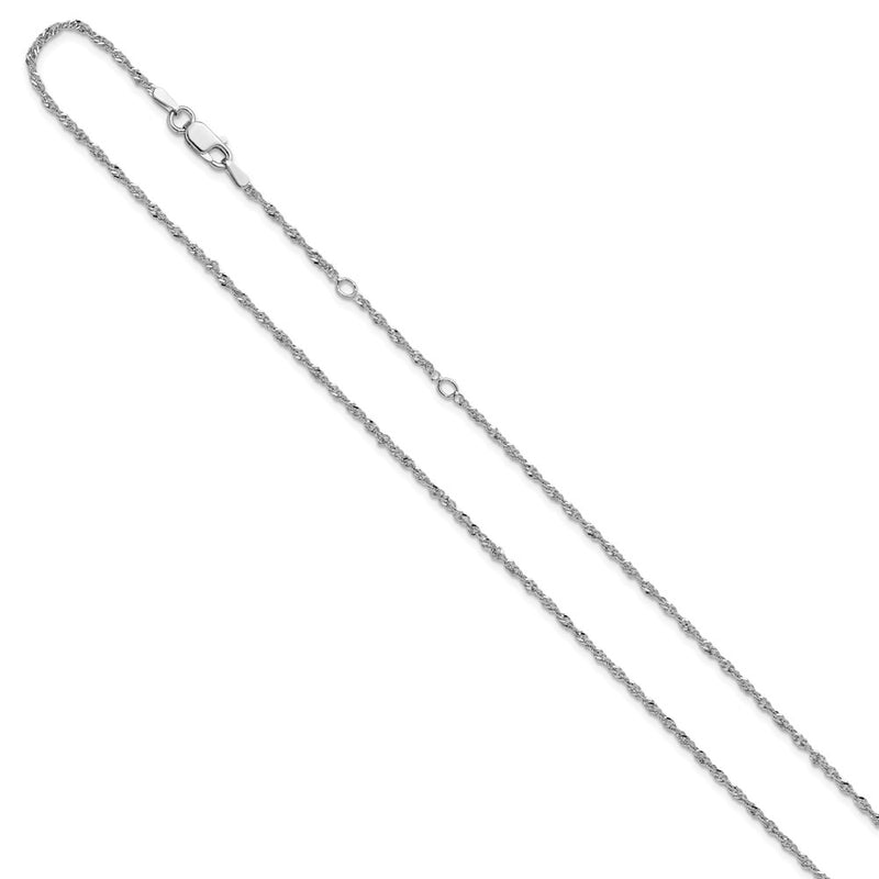18 Inch Sterling Silver Rh Plated 1.6mm Singapore 1In+1In Adjustable Chain Necklace