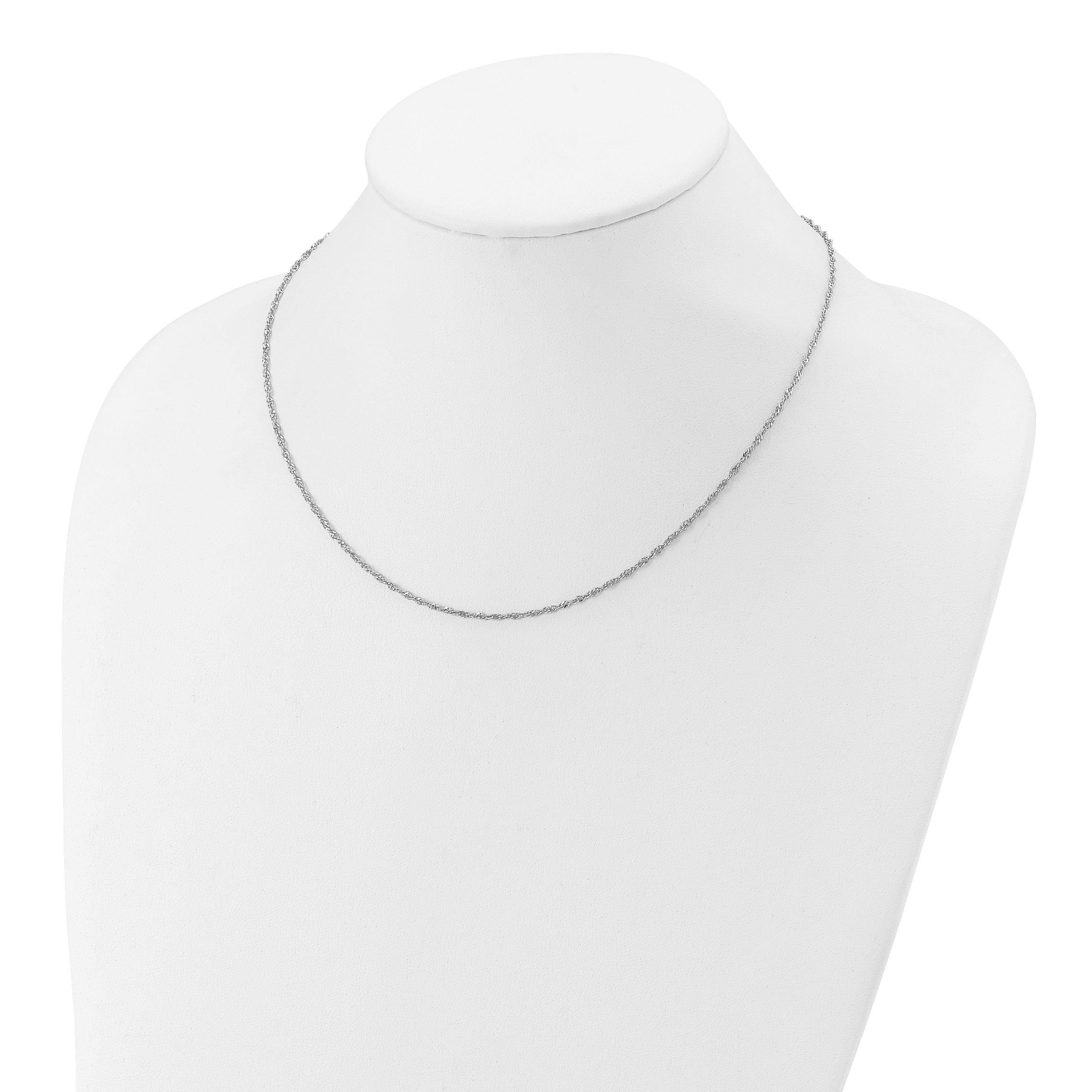 18 Inch Sterling Silver Rh Plated 1.6mm Singapore 1In+1In Adjustable Chain Necklace