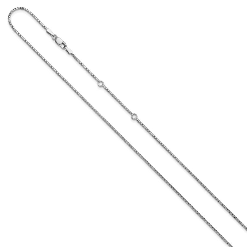 18 Inch Sterling Silver Rh Plated 1.25mm Round Box 1In+1In Adj. Chain Necklace