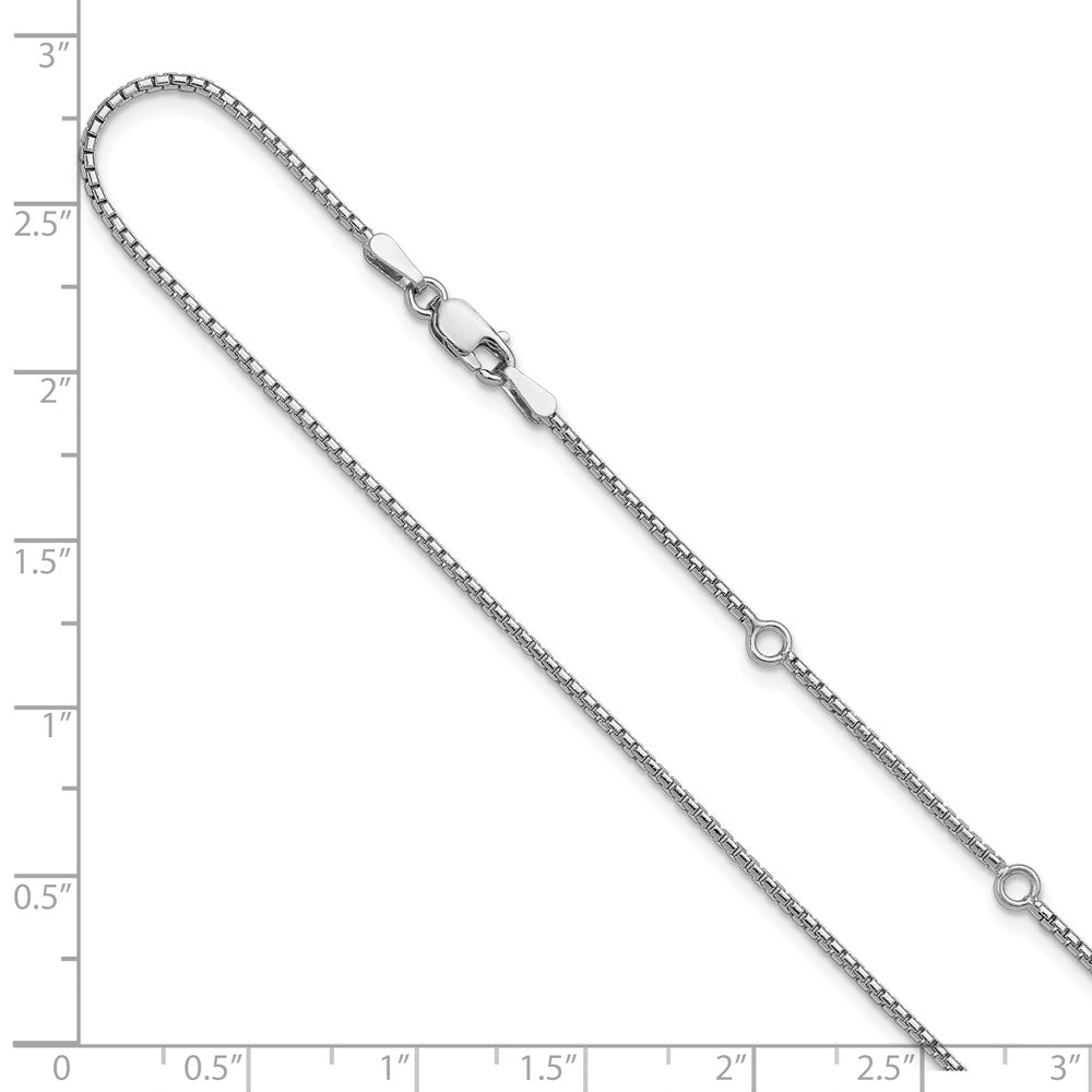 18 Inch Sterling Silver Rh Plated 1.25mm Round Box 1In+1In Adj. Chain Necklace