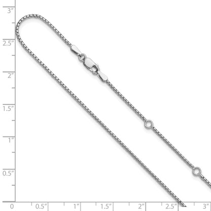 18 Inch Sterling Silver Rh Plated 1.25mm Round Box 1In+1In Adj. Chain Necklace