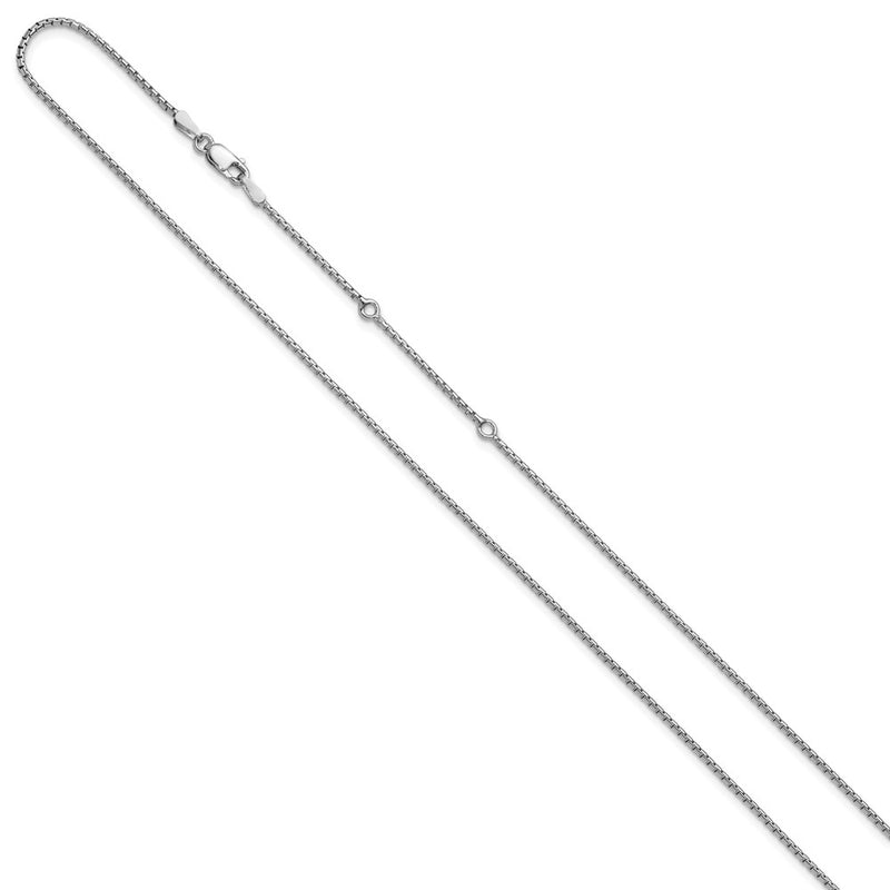 18 Inch Sterling Silver Rh Plated 1.3mm Round Box 1In+1In Adj. Chain Necklace
