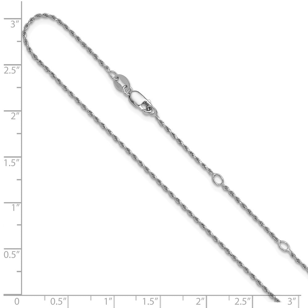 18 Inch Sterling Silver Rh Plt 1.2mm D/C Rope 1In+1In Adjustable Chain Necklace