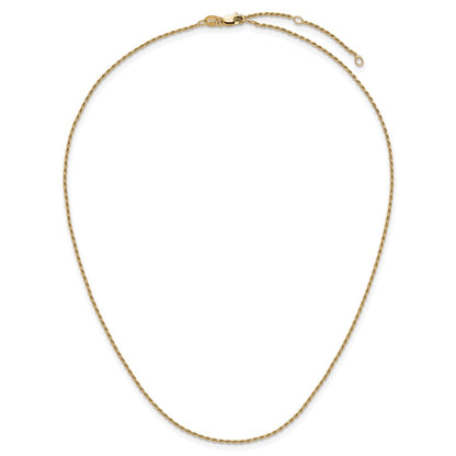Gold Plated Sterling Silver 1.2mm D/C Rope 1In+1In Adjustable Chai