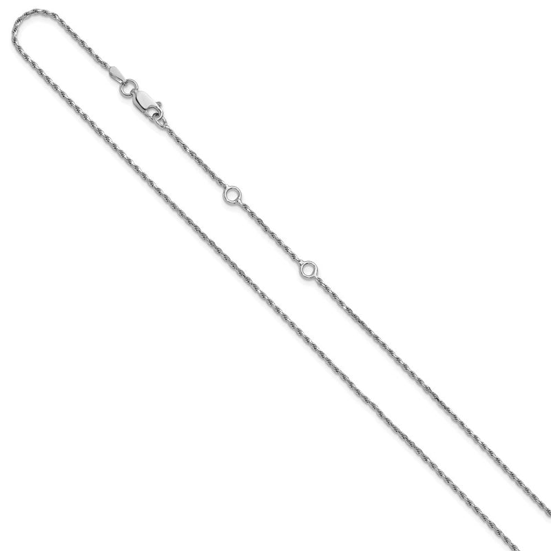18 Inch Sterling Silver Rh Plt 1.4mm D/C Rope 1In+1In Adjustable Chain Necklace