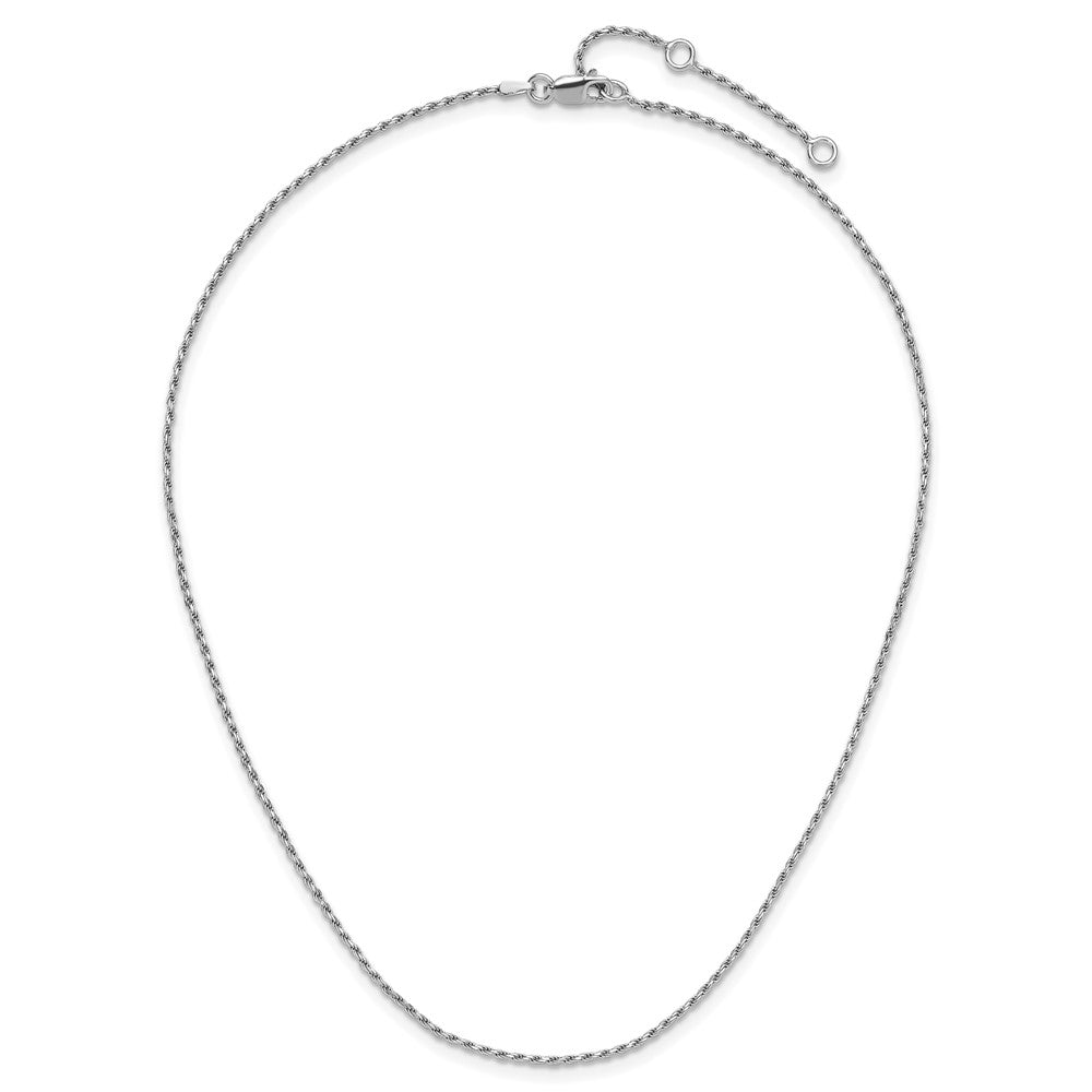 18 Inch Sterling Silver Rh Plt 1.4mm D/C Rope 1In+1In Adjustable Chain Necklace