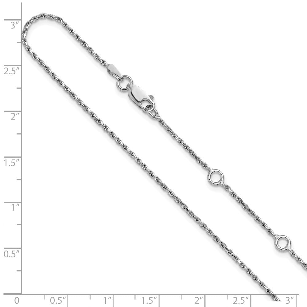 18 Inch Sterling Silver Rh Plt 1.4mm D/C Rope 1In+1In Adjustable Chain Necklace