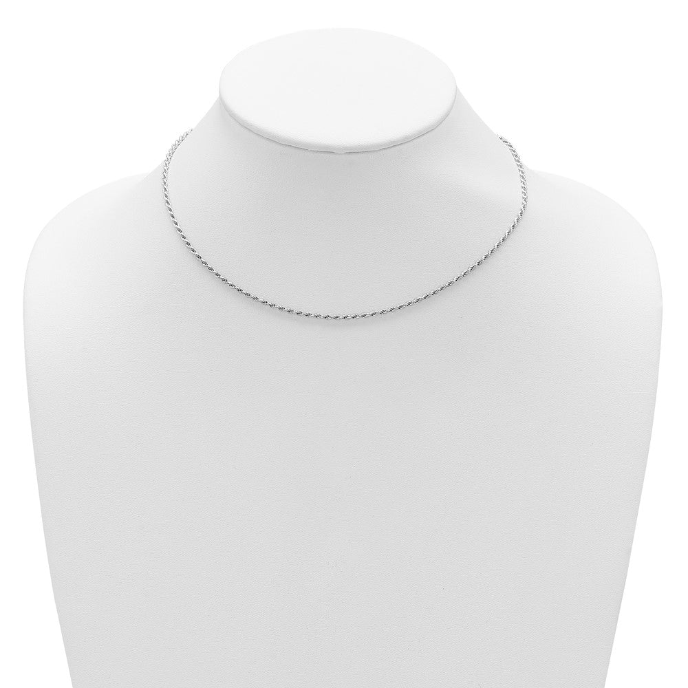 18 Inch Sterling Silver Rh Plt 2mm D/C Rope 1In+1In Adjustable Chain Necklace