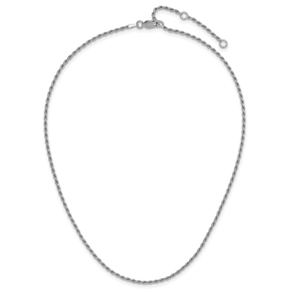 18 Inch Sterling Silver Rh Plt 2mm D/C Rope 1In+1In Adjustable Chain Necklace