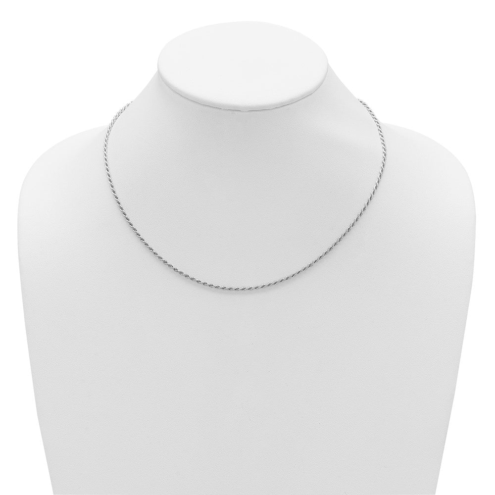 18 Inch Sterling Silver Rh Plt 2mm D/C Rope 1In+1In Adjustable Chain Necklace