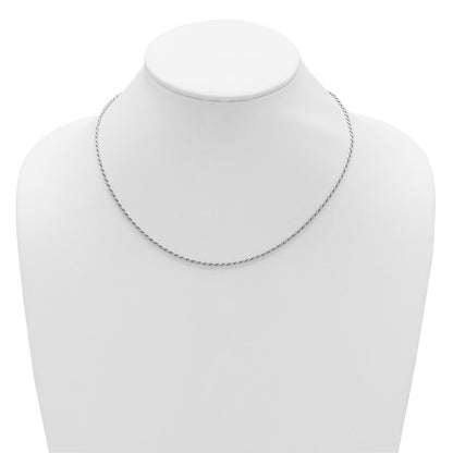 18 Inch Sterling Silver Rh Plt 2mm D/C Rope 1In+1In Adjustable Chain Necklace