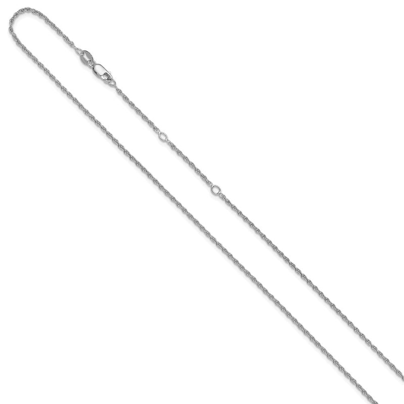 18 Inch Sterling Silver Rh Plt 1.35mm Loose Rope 1In+1In Adjustable Chain Necklace