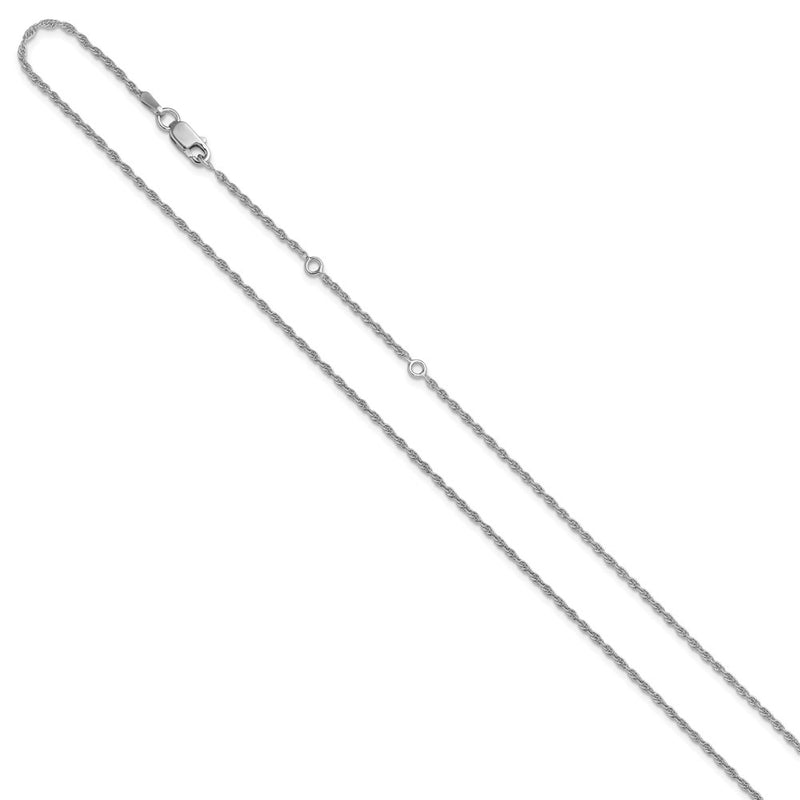 18 Inch Sterling Silver Rh Plt 1.55mm Loose Rope 1In+1In Adjustable Chain Necklace