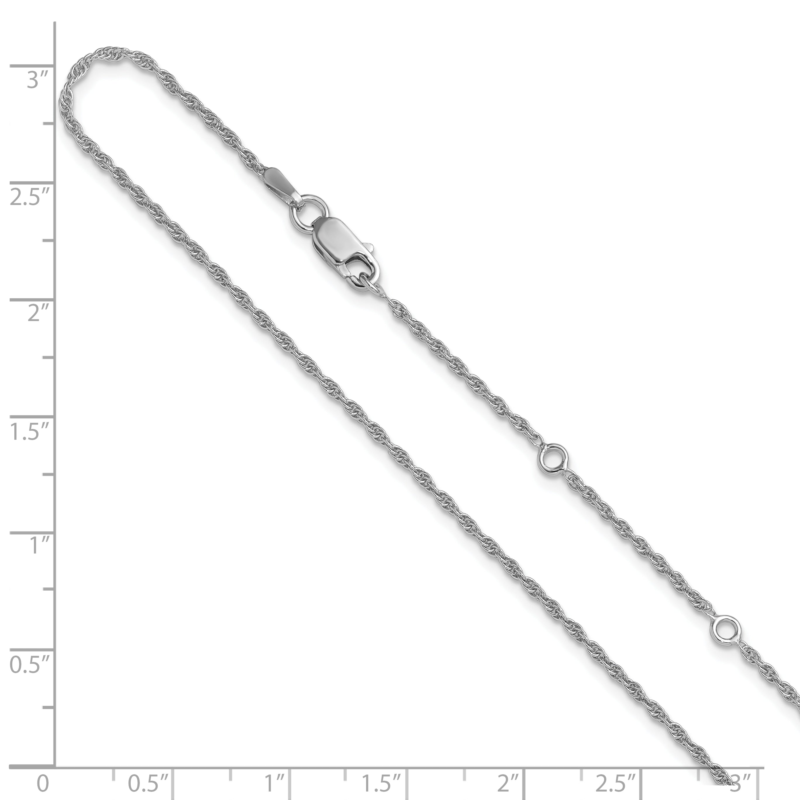 18 Inch Sterling Silver Rh Plt 1.55mm Loose Rope 1In+1In Adjustable Chain Necklace