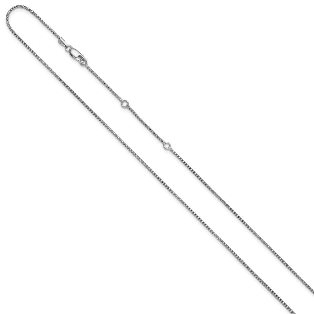 18 Inch Sterling Silver Rh Plt 1.2mm D/C Popcorn 1In+1In Adjustable Chain Necklace