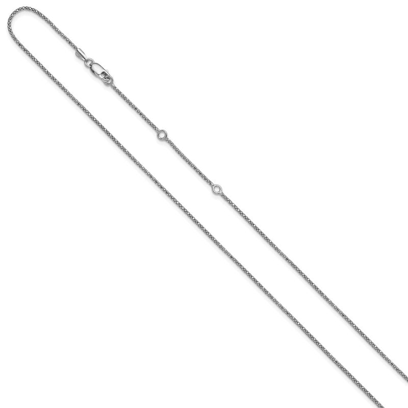 18 Inch Sterling Silver Rh Plt 1.2mm D/C Popcorn 1In+1In Adjustable Chain Necklace