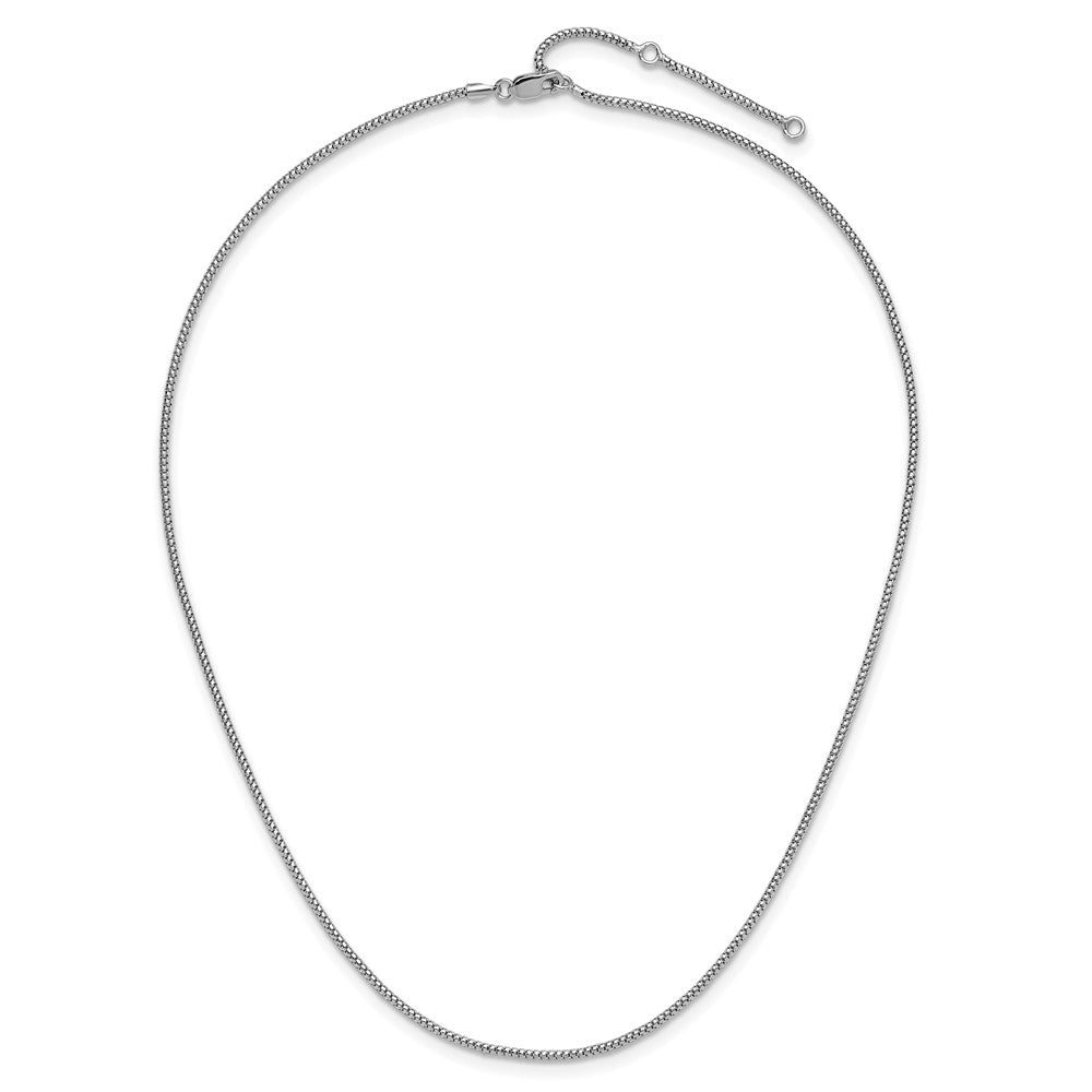 18 Inch Sterling Silver Rh Plt 1.4mm Popcorn 1In+1In Adjustable Chain Necklace