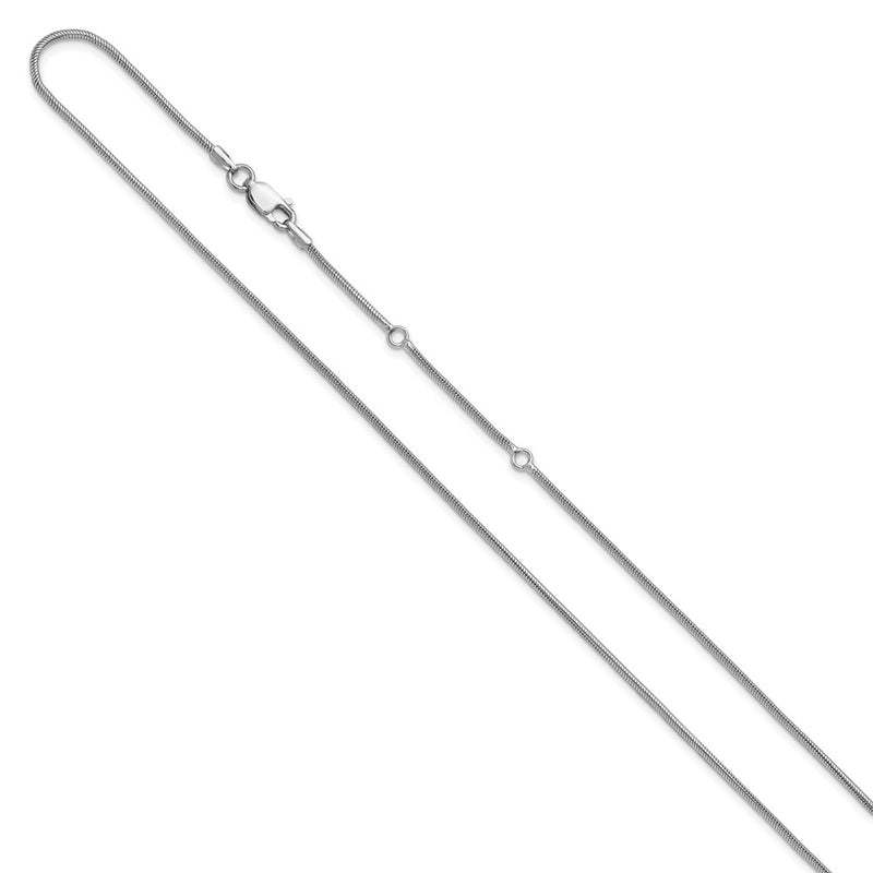 18 Inch Sterling Silver Ss Rh Plat 1.4mm Round Snake 1In+1In Adjustable Chain Necklace