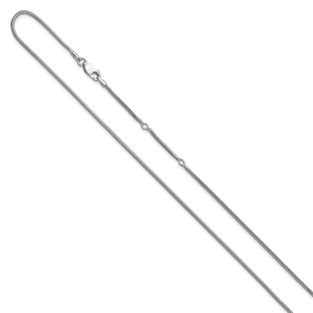 18 Inch Sterling Silver Ss Rh Plat 1.6mm Round Snake 1In+1In Adjustable Chain Necklace