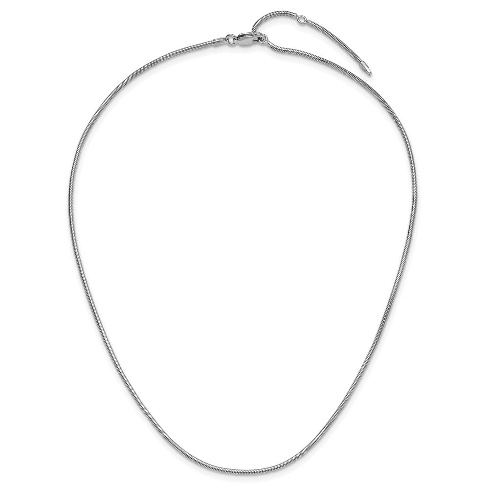 18 Inch Sterling Silver Ss Rh Plat 1.6mm Round Snake 1In+1In Adjustable Chain Necklace