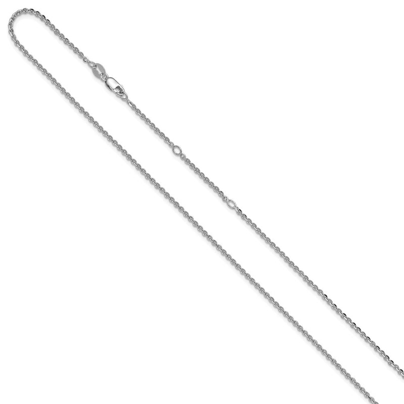 18 Inch Sterling Silver Ss Rh Plate Polish/Dia Cut 1.8mm Cable 1In+1In Adjustable Chain Necklace