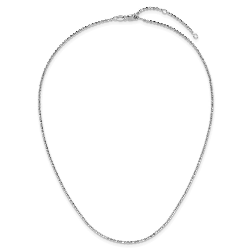 18 Inch Sterling Silver Ss Rh Plate Polish/Dia Cut 1.8mm Cable 1In+1In Adjustable Chain Necklace