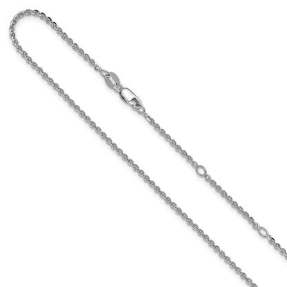 18 Inch Sterling Silver Ss Rh Plate Polish/Dia Cut 1.8mm Cable 1In+1In Adjustable Chain Necklace