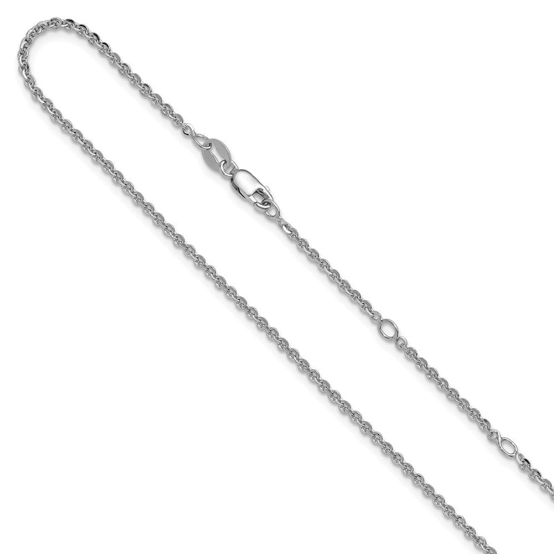 18 Inch Sterling Silver Ss Rh Plate Polish/Dia Cut 1.8mm Cable 1In+1In Adjustable Chain Necklace