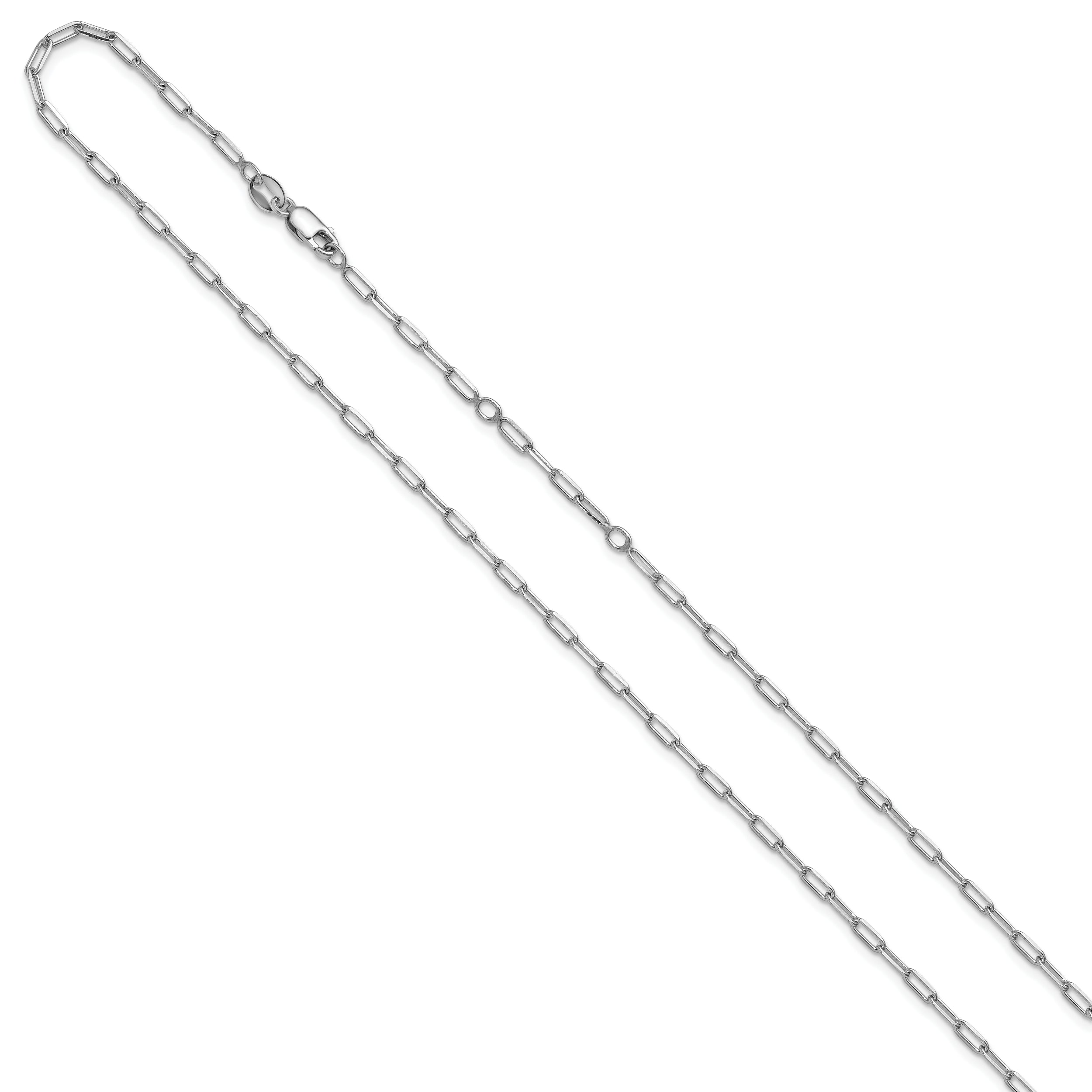 Sterling Silver Rh Plt 2.3mm Paperclip 1In+1In Adjustable Chain