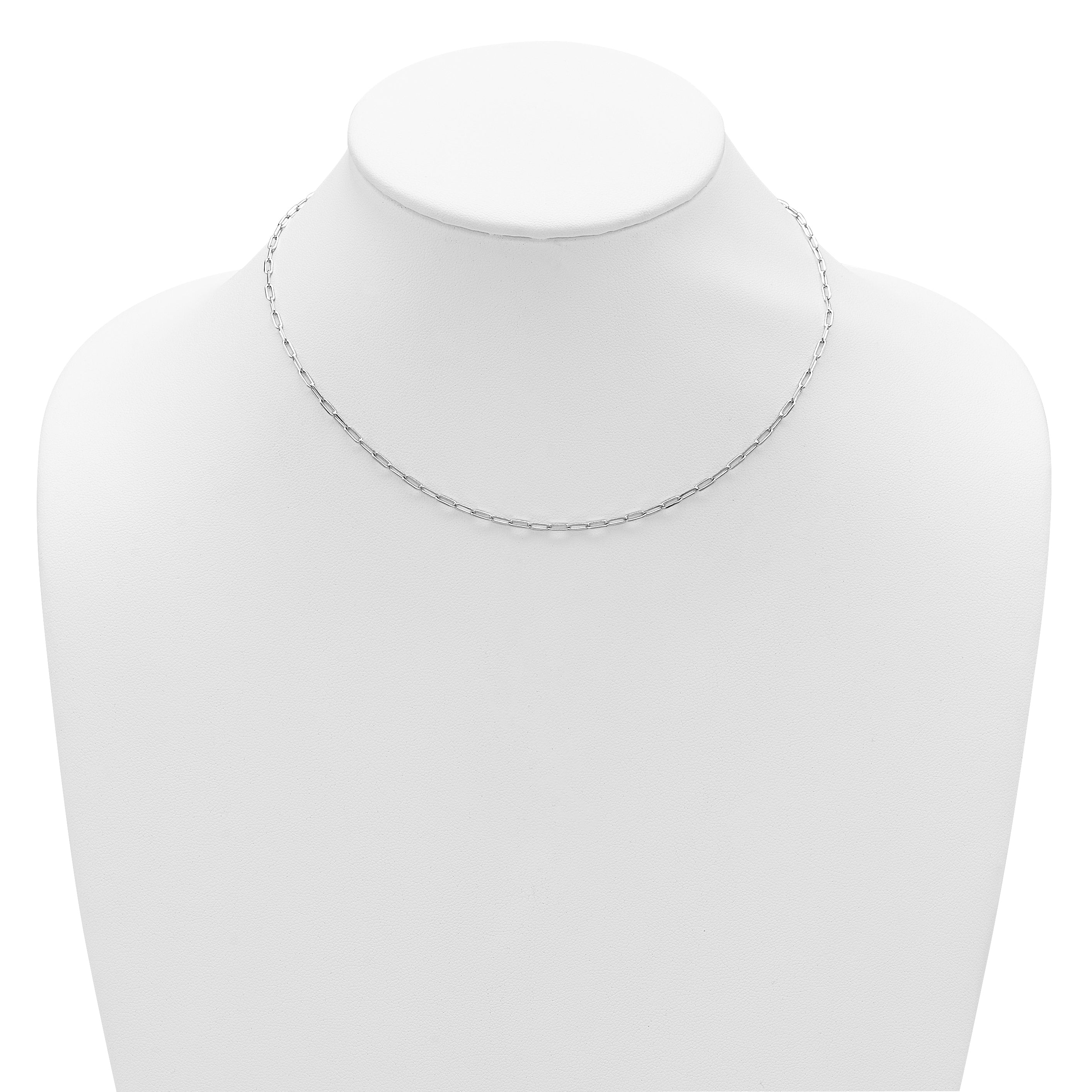Sterling Silver Rh Plt 2.3mm Paperclip 1In+1In Adjustable Chain
