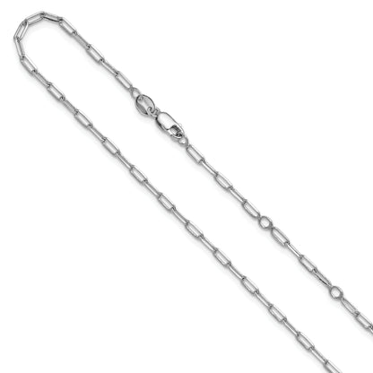Sterling Silver Rh Plt 2.3mm Paperclip 1In+1In Adjustable Chain
