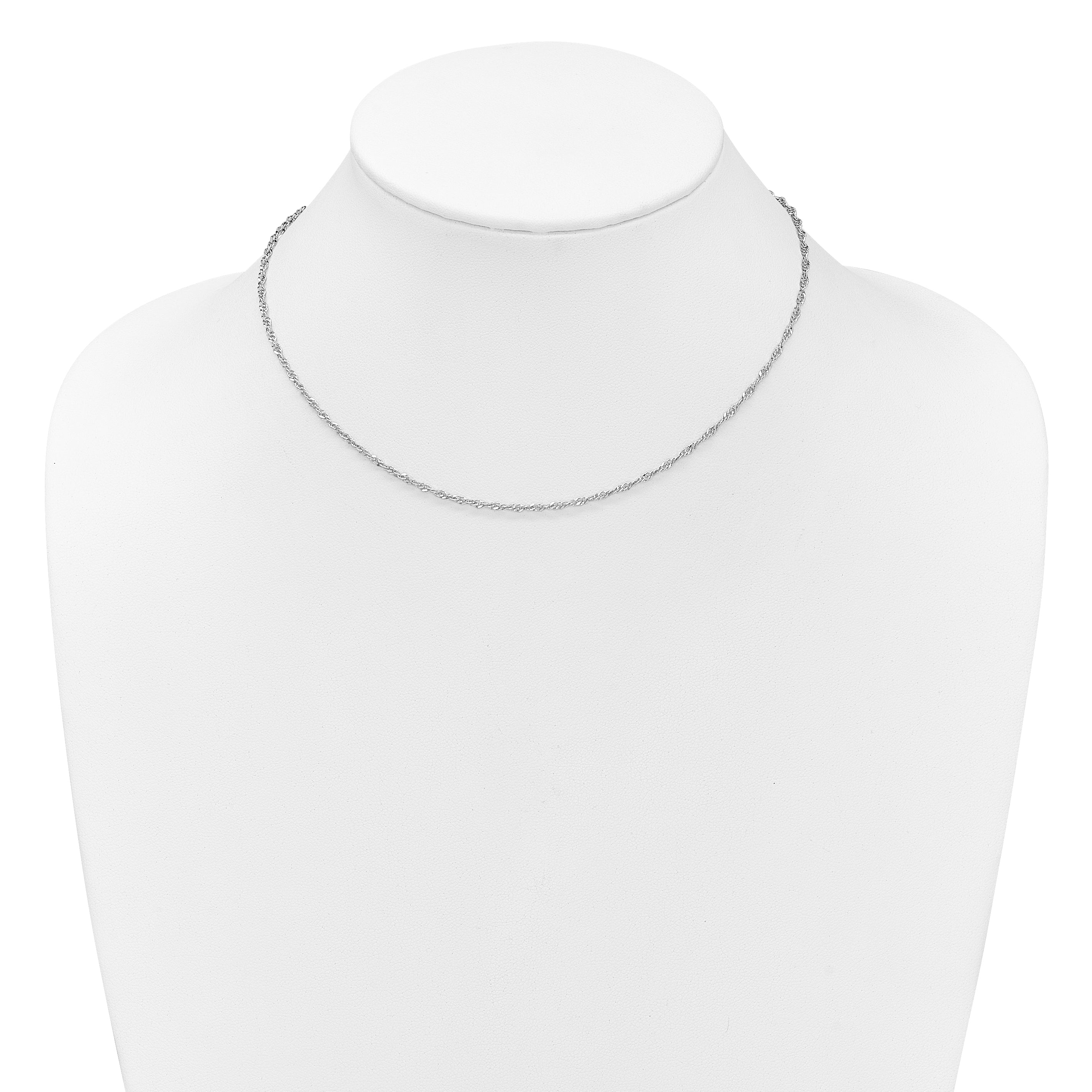 18 Inch Sterling Silver Rh Plated 2mm Singapore 1In+1In Adjustable Chain Necklace