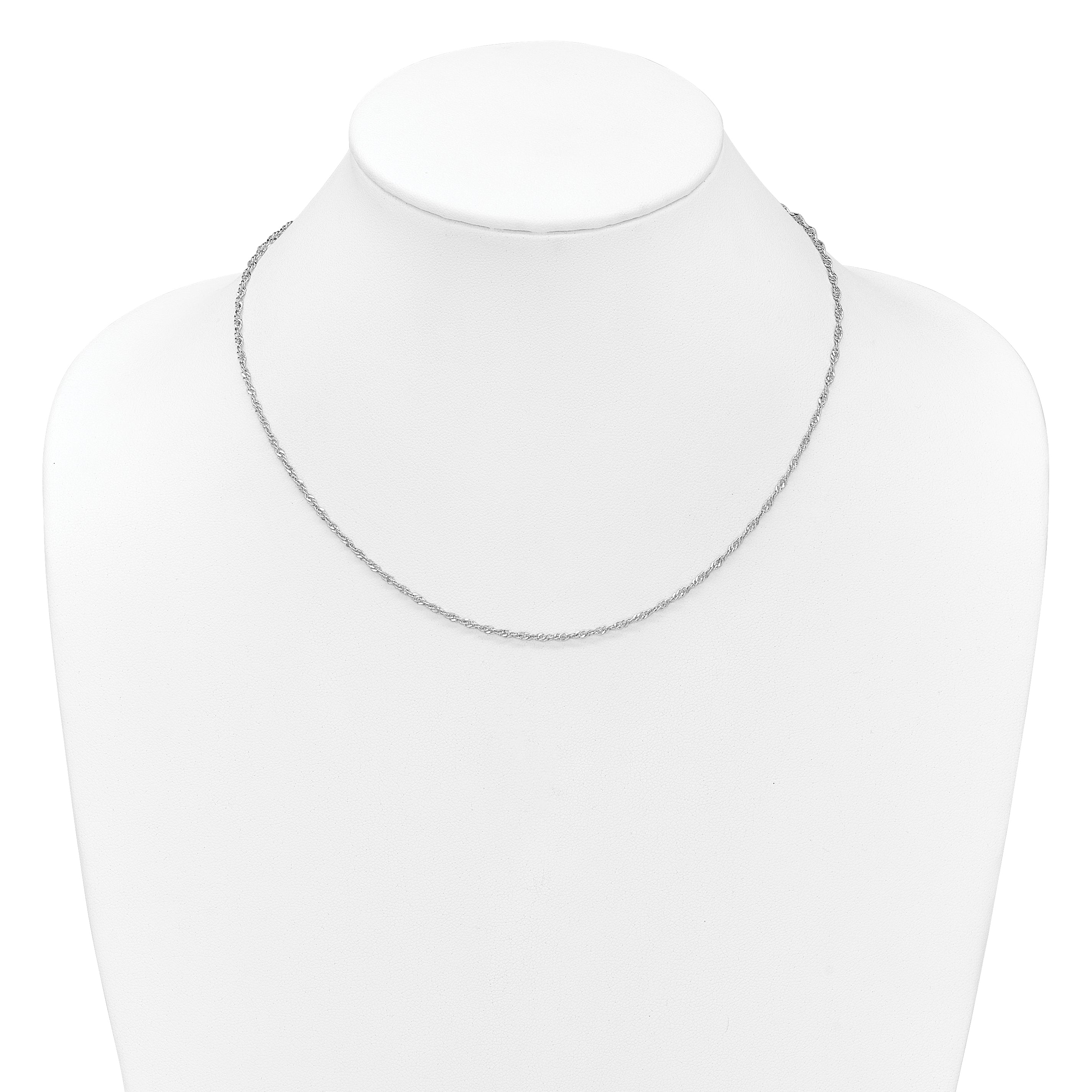 18 Inch Sterling Silver Rh Plated 2mm Singapore 1In+1In Adjustable Chain Necklace