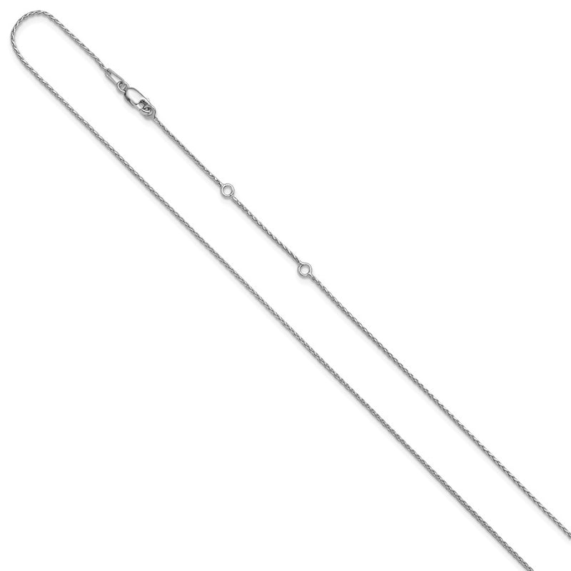 18 Inch Sterling Silver Rh Plt 1mm D/C Spiga 1In+1In Adjustable Chain Necklace