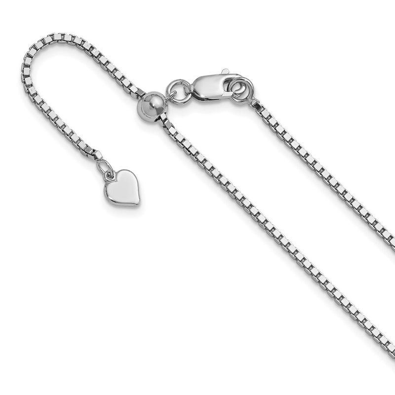 Sterling Silver Rh Plated Adjustable 1.5mm Box Chain Necklace