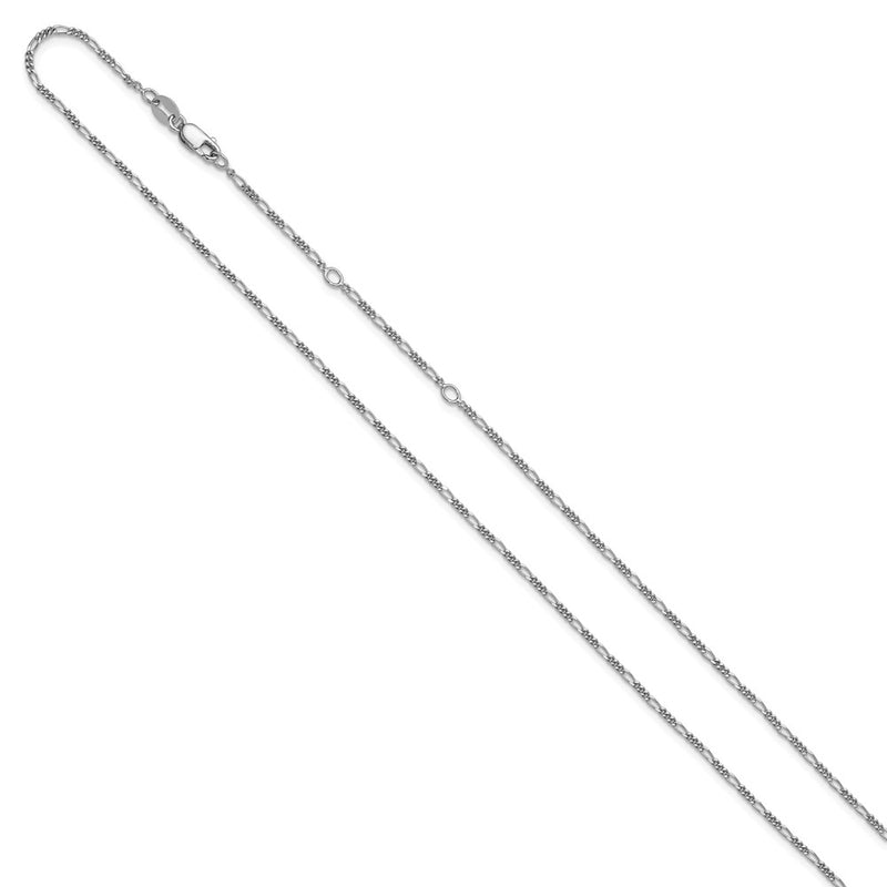 18 Inch Sterling Silver Rh Plated 1.45mm Figaro 1In+1In Adjustable Chain Necklace