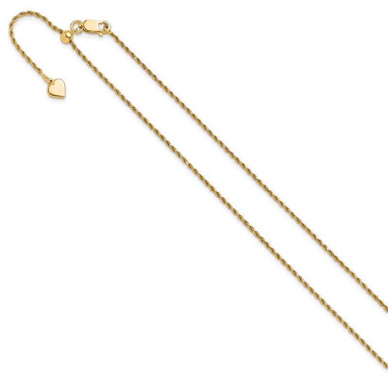 22 Inch Gold Plated Sterling Silver Adjustable 1.4mm D/C Rope Chain Necklace