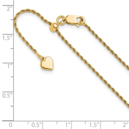 3 Inch Gold Plated Sterling Silver Adjustable 1.4mm D/C Rope Chain Necklace