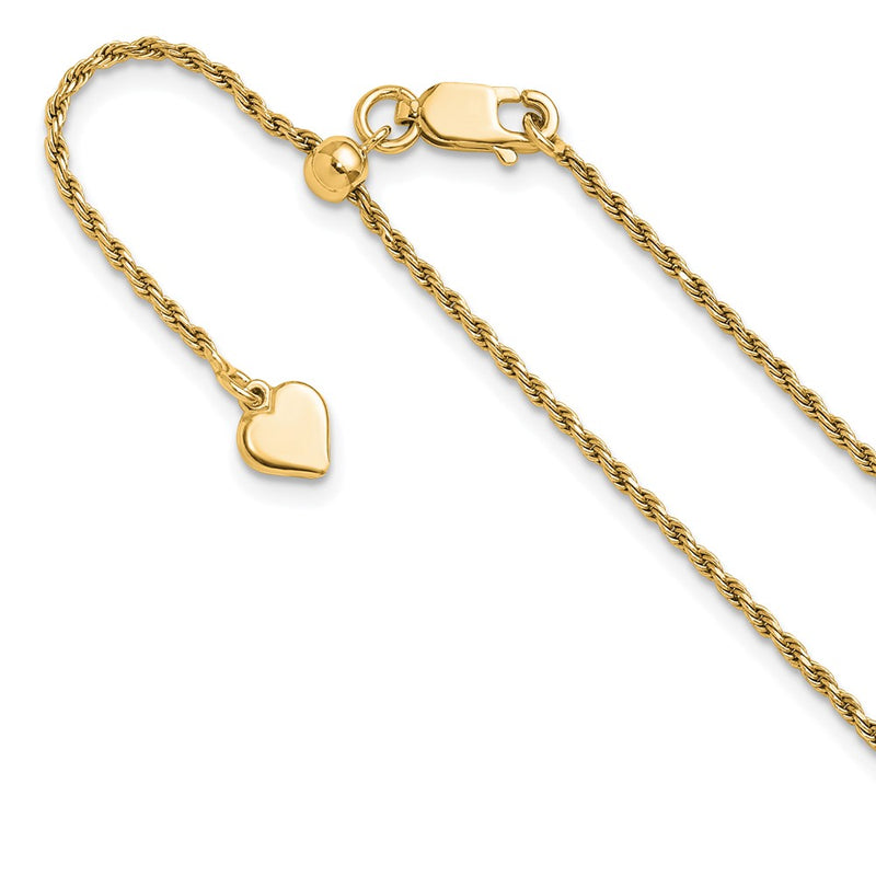 3 Inch Gold Plated Sterling Silver Adjustable 1.4mm D/C Rope Chain Necklace