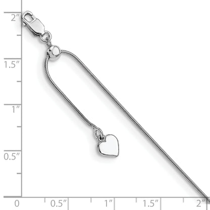11 Inch Sterling Silver Rh-Plated Adjustable Snake Chain Anklet